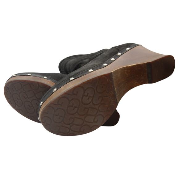 UGG Carnegie Leather Shearling Fold Down Wedge Clog Winter Boots Black Size 10 - Picture 5 of 12